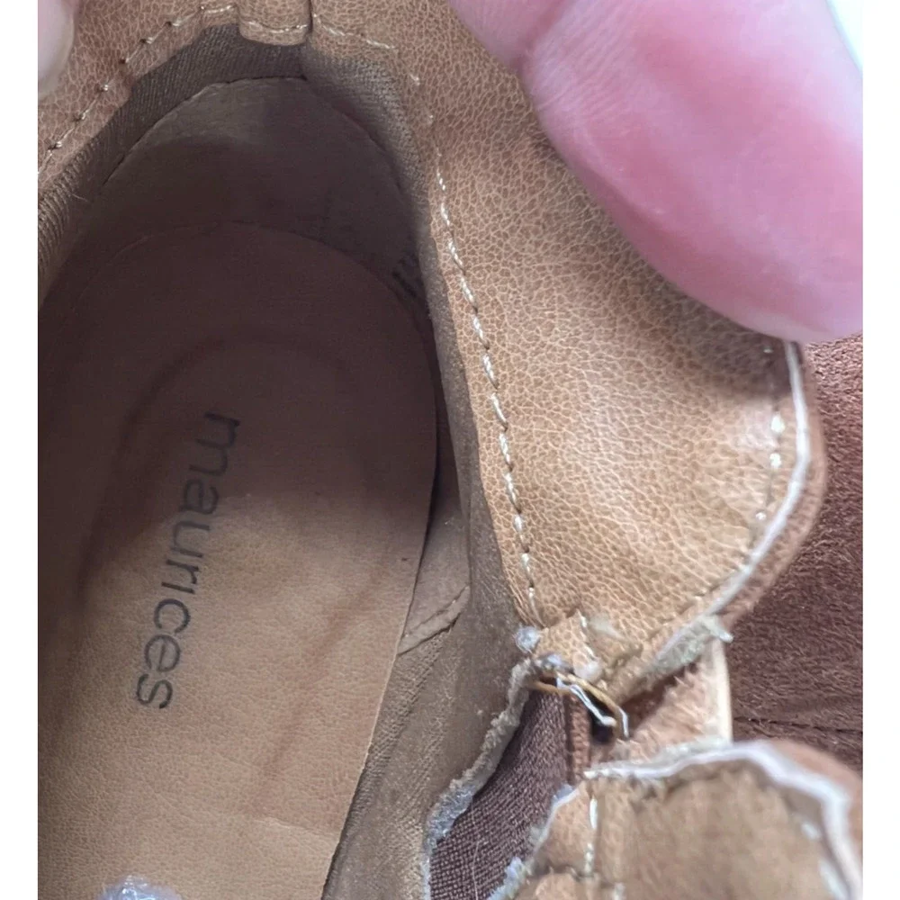 MAURICES CLAIRE Brown Faux Suede Ankle Wedge Booties Buckle Women's Size 7.5